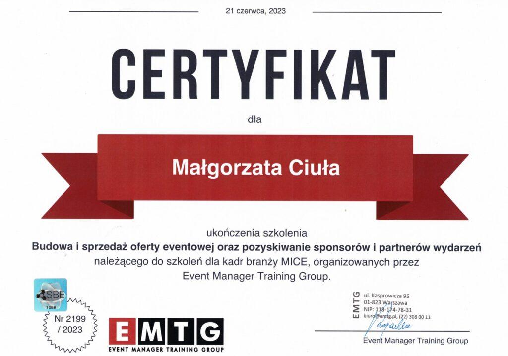 Certyfikat Budowa I Sprzedaż Oferty Eventowej Oraz Pozyskiwanie Sponsorów I Partnerów Wydarzeń