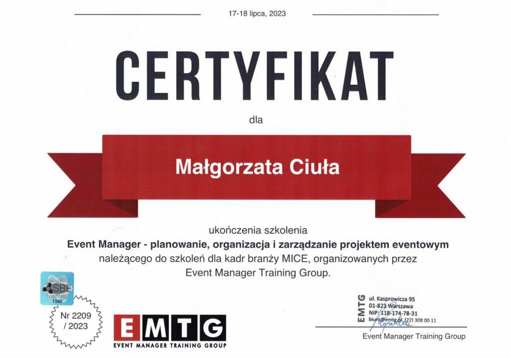 Certyfikat Event Manager Planowanie, Organizacja I Zarządzanie Projektem Eventowym